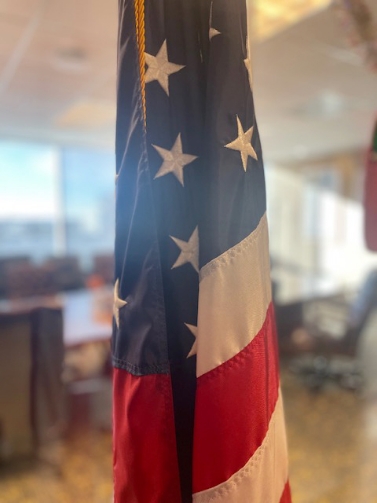 About BI: USA flag in BI headquarters office