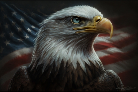 bald eagle with American flag (careers / federal jobs concept image)