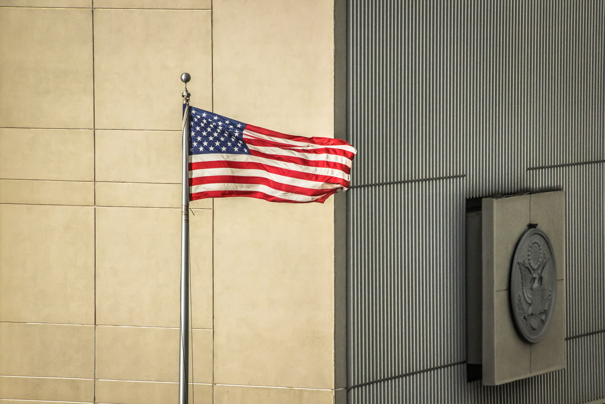 U.S Embassy in Israel, flying an American flag
