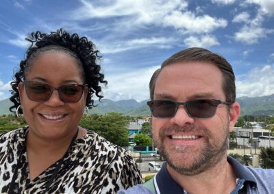 Florida Regional Center Logisticians Dionne Powell and Alan Gilstrap pause for a selfie after conducting camera inventory at the US Embassy in Kingston, Jamaica.