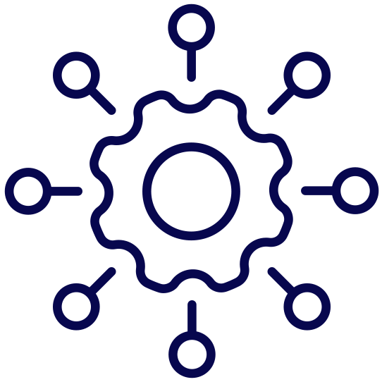 Icon: Gear with 8 circles and lines radiating out from it