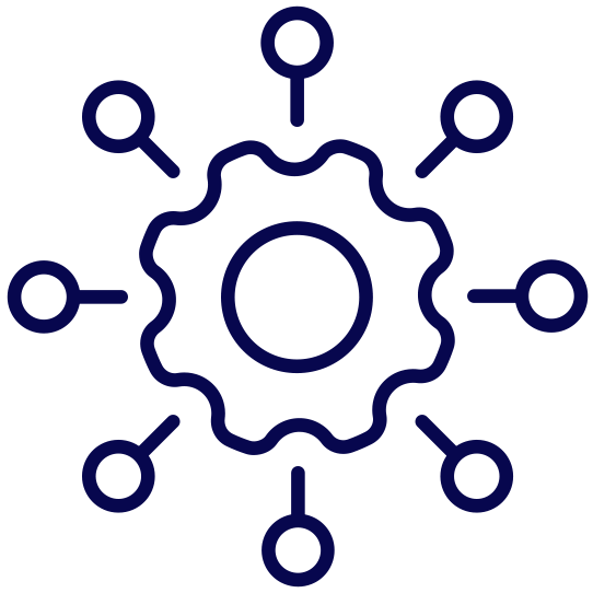 Icon: Gear with 8 circles and lines radiating out from it