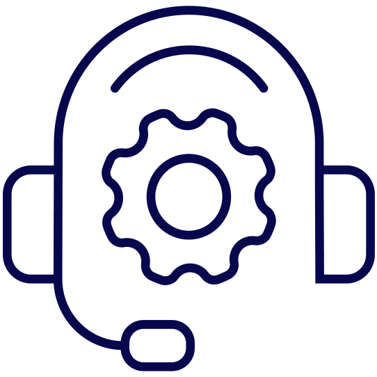 Icon: headphones with microphone and gear