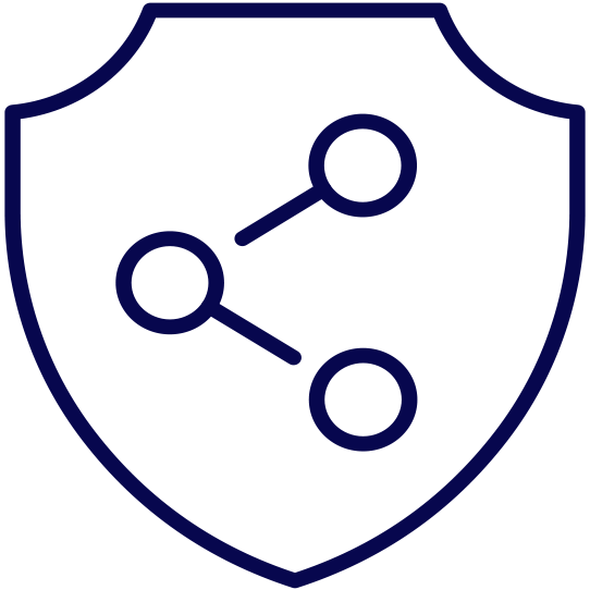 Icon: Shield outline with 3 dots connected by 2 lines within it