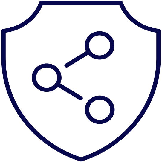 Icon: Shield outline with 3 dots connected by 2 lines within it