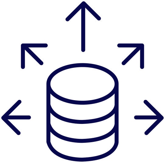 icon: data stack with arrows pointing outward from it