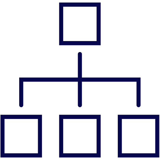 icon: org structure set of 4 connected boxes in hierarchy