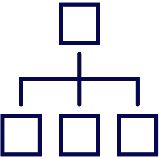 icon: org structure set of 4 connected boxes in hierarchy