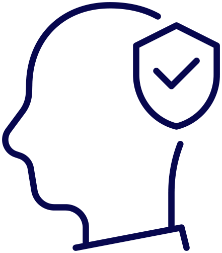 icon: human head with security shield and check mark