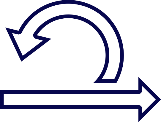 icon: circular arrow pointing backward and joining a straight arrow going forward (agile)