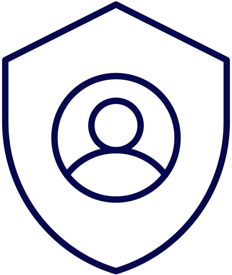 icon: security shield with outline of person inside it
