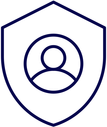 icon: security shield with outline of person inside it