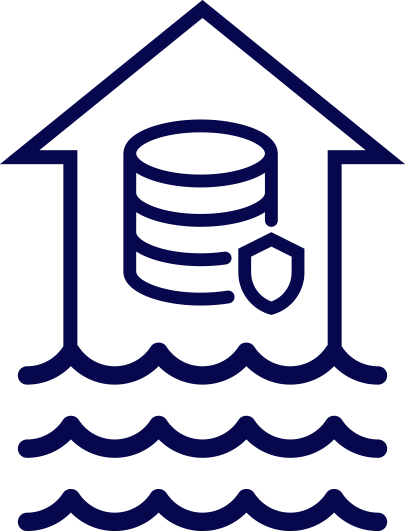 icon: house on water waves with secure data within it
