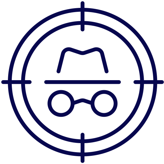 icon: target sights on spy hat and glasses