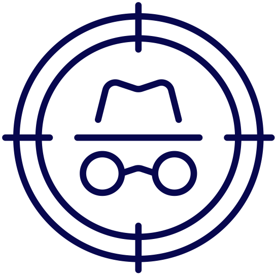 icon: target sights on spy hat and glasses